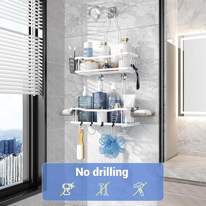 Aitatty Hanging Shower Caddy Bathroom Organizer: Rustproof Shower Shelf Racks Over Shower Head - No Drilling Inside Bath Shower Rack Shelves Over Showerhead for Shampoo with Soap Holder White