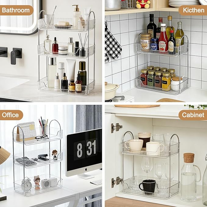 Bathroom Counter Organizer, Makeup Organizer for Vanity, Skincare Organizers Shelf - Tierd Perfume Organizer for Bathroom Dresser Vanity (Clear, 3-Tier)