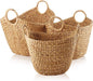 Casafield Set of 3 Multipurpose Boat Baskets with Handles - Natural, Woven Water Hyacinth Storage Organizers for Throw Blankets, Bedroom, Laundry