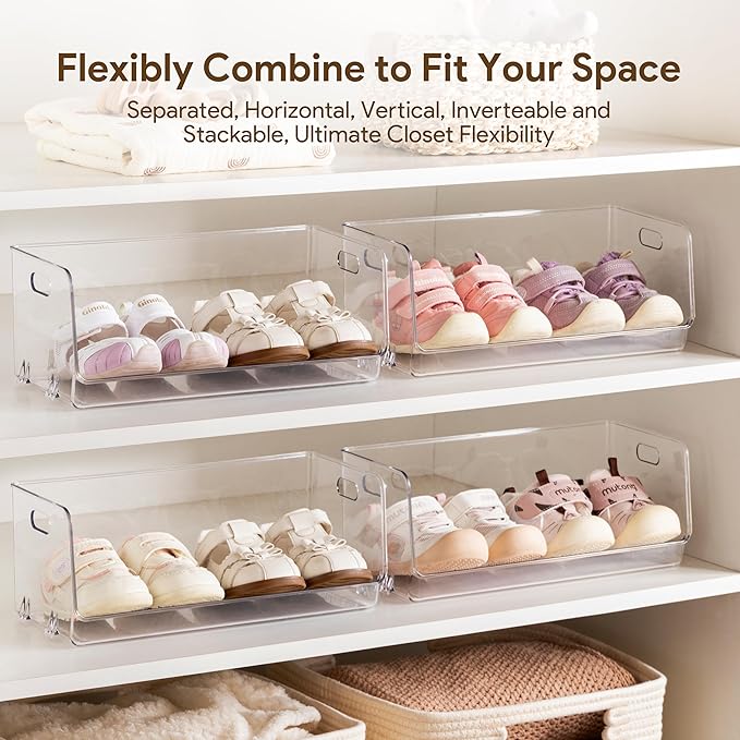 HBlife Clear Acrylic Kids Shoe Rack Baby Toddler Shoe Storage Organizer for Closet Floor Entryway Bedroom, 3 Tier Stackable Small Shoe Rack Shelf Display Stand