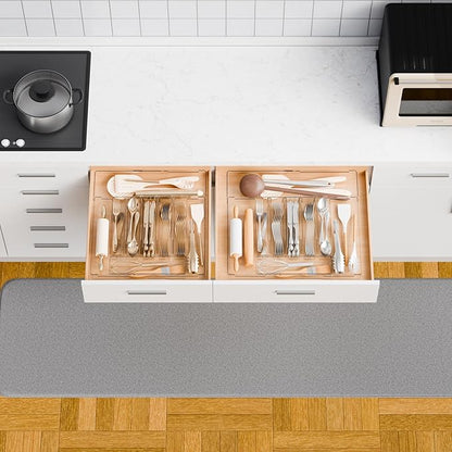Yieach Clear Large Expandable Silverware Organizer and Kitchen Utensil Drawer Organizer,Plastic Adjustable Silverware Tray for Drawer Cutlery,Spatula,Tools,Flatware Organizers,Fork and Spoon Holder