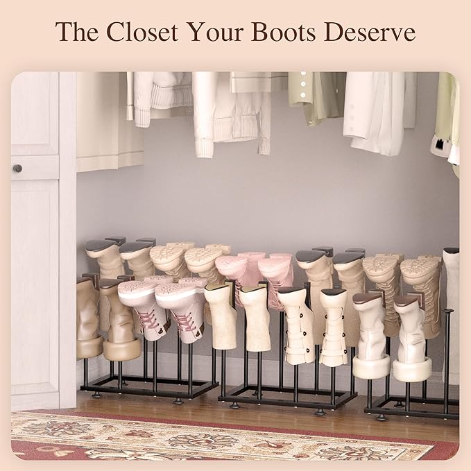 Free Standing Shoe Rack Organizer, Black Metal Tall Boot holder, Space-Saving Shelf Storage, for Closet, Entryway, Garage, Bedroom, Outdoor, Apartment, Front Door, Entrance, Fits 12 Pairs