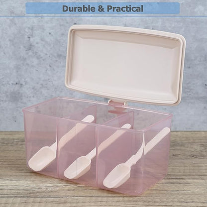 EIKS Seasoning Box with Lid & Spoons for Serving & Storing Salt Sugar Spice Pepper Condiment in Home Kitchen Coffee Restaurant (Pink)
