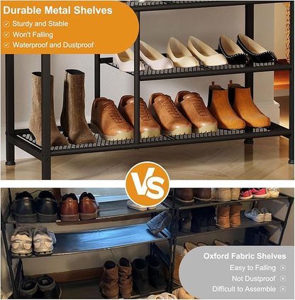 Snughome Shoe Rack for Entryway, 4 Tier Shoe Organizer with 2 Non-Woven Drawers, Shoe Storage Shelves with Sturdy Wooden Top and Metal Shelves, Shoe Stand for Closet