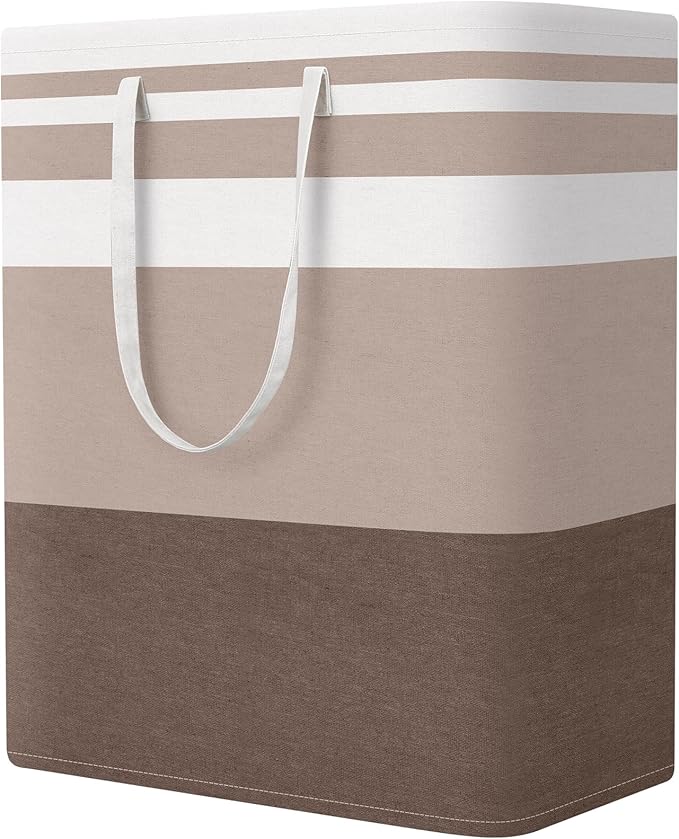 StorageRight Large Collapsible Laundry Basket Hamper with Easy Carry Handles，Freestanding Clothes Hampers for Laundry, Bedroom, Dorm, Towels, Toys, 125L, Khaki