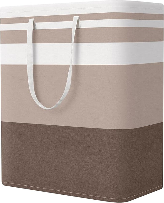 StorageRight Large Collapsible Laundry Basket Hamper with Easy Carry Handles，Freestanding Clothes Hampers for Laundry, Bedroom, Dorm, Towels, Toys, 125L, Khaki