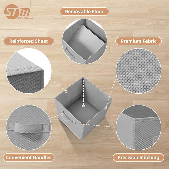 STORAGE MANIAC Storage Cubes, 11 Inch Collapsible Storage Bins with Handles, 4 Pack Fabric Foldable Bins for Organization, Durable Storage Bins for Closet, Shelves, Offices, Toys, 4-Pack Grey