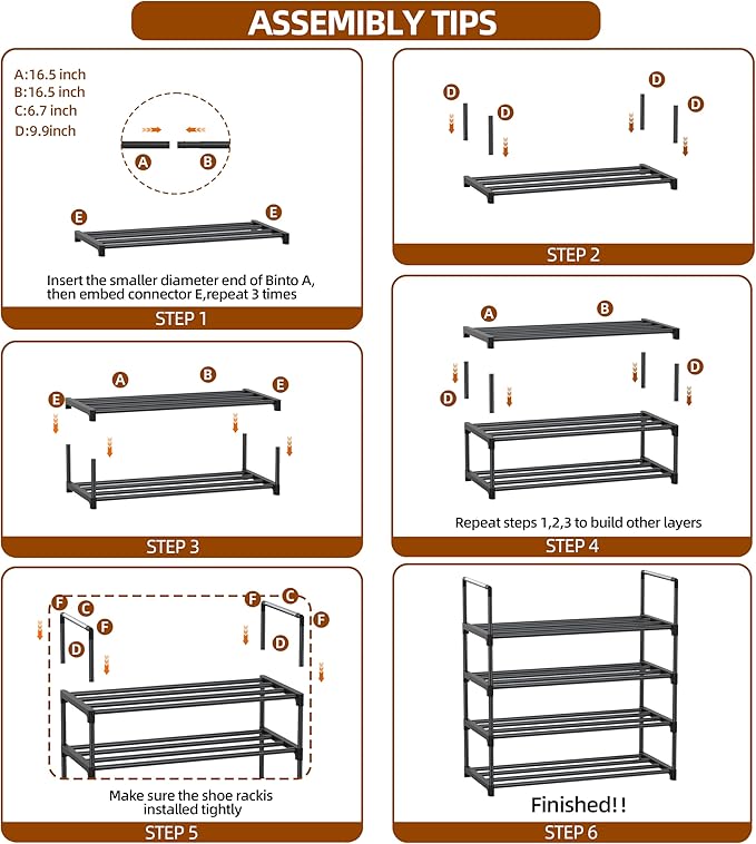 Shoe Rack - 4-Tier Shoe Organizer with Adjustable Shelf Height, Sturdy Shoe Storage Shelf, Perfect for Front Door Entrance, Closet & Entryway, Easy to Assemble, DIY Layering Options (M - 4 Tier)