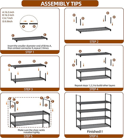 Shoe Rack - 4-Tier Shoe Organizer with Adjustable Shelf Height, Sturdy Shoe Storage Shelf, Perfect for Front Door Entrance, Closet & Entryway, Easy to Assemble, DIY Layering Options (M - 4 Tier)