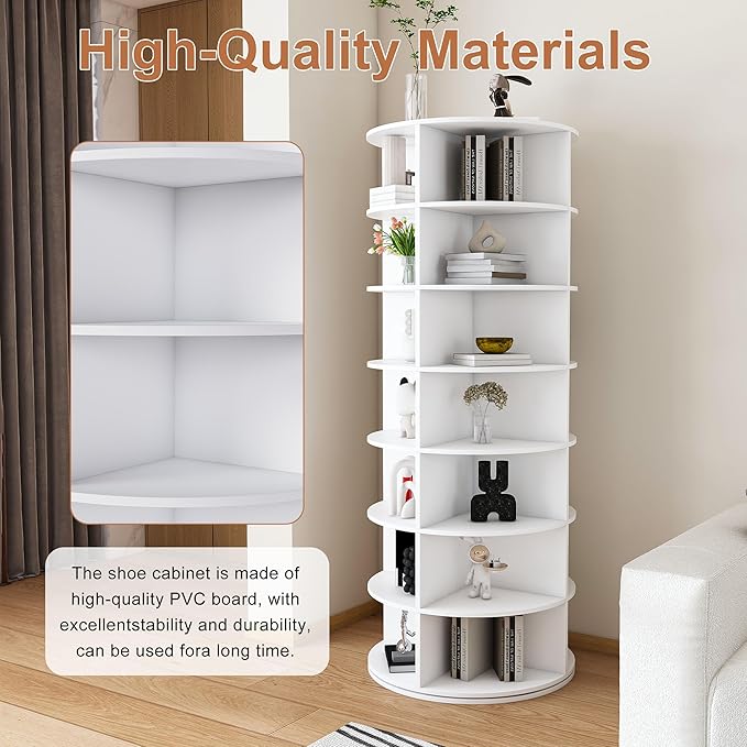 360-Degree Rotating Shoe Rack Tower with 7-Tier Lazy Susan, 28-Pair Capacity Shoe Organizer & Storage Cabinet - Space Saving Shoe Shelf for Closet Hallway Modern Home