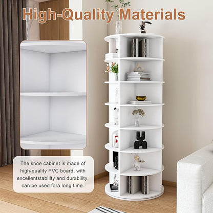 360-Degree Rotating Shoe Rack Tower with 7-Tier Lazy Susan, 28-Pair Capacity Shoe Organizer & Storage Cabinet - Space Saving Shoe Shelf for Closet Hallway Modern Home