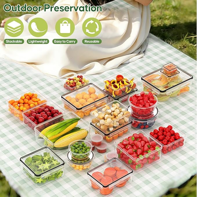 62 PCS Large Food Storage Containers with Lids Airtight (31 Lids &31 Containers) - Leakproof Meal-Prep Containers for Kitchen Storage Reusable Plastic Microwave/Dishwasher Safe with Labels & Pen