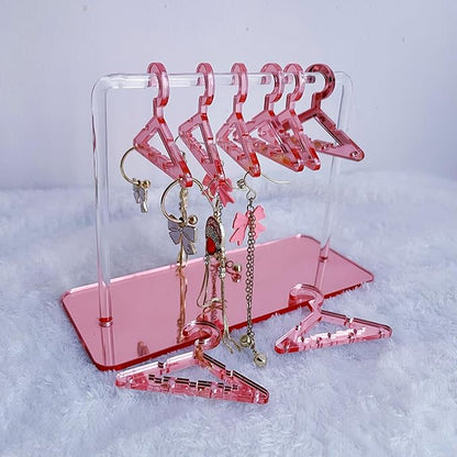 Earring Hanger Rack with 8 Mini Coat Hangers, Acrylic Earring Holder Display Stand, Ear Studs Hanging Earrings Organizer For Women Girls,Rose Gold