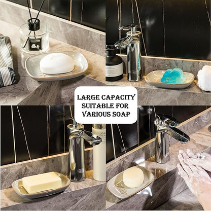 Miamolo Ceramic Soap Dish Soap Holder, Soap Lift for Bar Soap Sponge, Shower Soap Dishes for Bathroom Kitchen Counter Soap Saver Tray Keep Dry, Dishwasher Safe