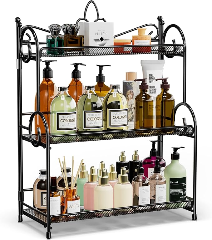 YIUKEA Bathroom Organizer Countertop - 3 Tier Spice Rack Organizer, Counter Organization and Storage for Bathroom, Kitchen, Bedroom, Offices, Foldable