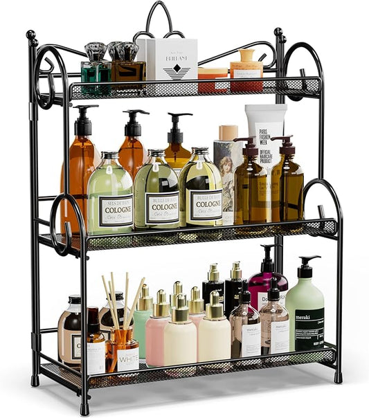 YIUKEA Bathroom Organizer Countertop - 3 Tier Spice Rack Organizer, Counter Organization and Storage for Bathroom, Kitchen, Bedroom, Offices, Foldable