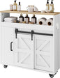 IRONCK Toilet Paper Cabinet, Slim Bathroom Cabinet with 4 Rolling Wheels, Farmhouse Slim Storage Cart with Paper Holes, Sliding Doors and Adjustable Shelf for Small Space, White/Natural