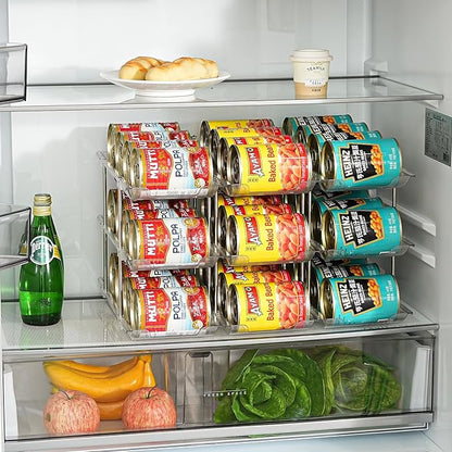 Amllas Can Organizer for Pantry, Stacking Can Storage Organizer Pantry, Automatic Rolling Can Rack for Fridge, 3Tire 3 Columns Can Holder for 36 Cans, Canned Goods Organizer