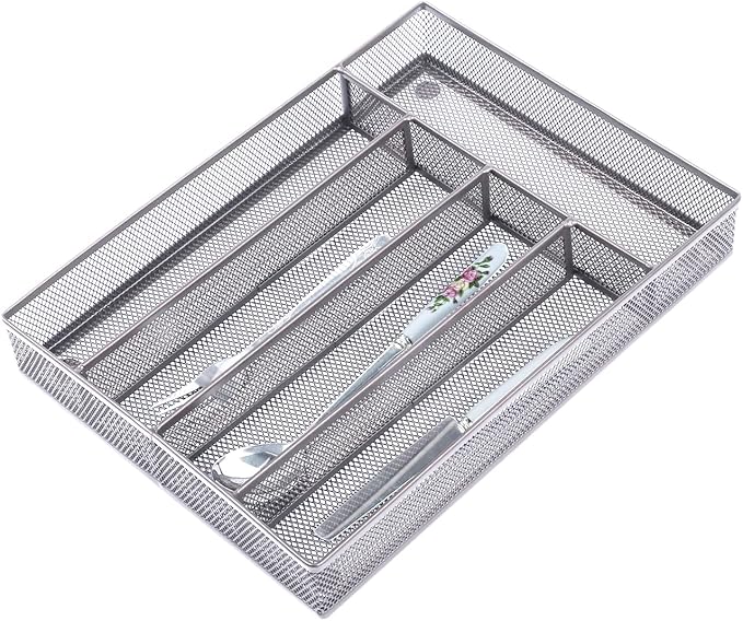 COSWE Silverware Tray for Drawer, Silverware Organizer, Metal Drawer Organizer Kitchen Utensils with Foam Feet Multi Compartments Cutlery Organizer in Drawer