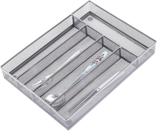 COSWE Silverware Tray for Drawer, Silverware Organizer, Metal Drawer Organizer Kitchen Utensils with Foam Feet Multi Compartments Cutlery Organizer in Drawer