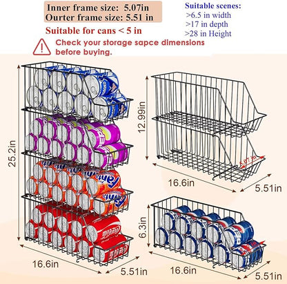 4-Tier Stackable Can Rack Organizer for Kitchen Pantry,Max Can Storage Holder,Durable Can Dispenser & Canned Goods Organizer for Fridge,Hold More 44 Cans, for Various Ounces of Canned Food Soda Drinks