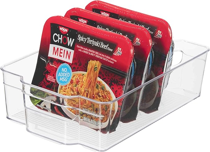 Oggi Stackable Storage Bin With Handle - Wide (12.5" x 8.5" x 3.5") - Ideal for Kitchen Organization, Pantry Storage, Fridge Organizing, Clear