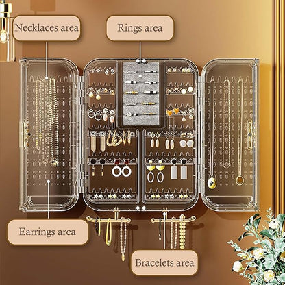 Wall Mounted Jewelry Organizer, No Punching Installation, Hanging Jewelry Organizer Box and Storage Case, Necklace Earring Holder Organizer Wall for Women Teen Girls (Mocha Brown)
