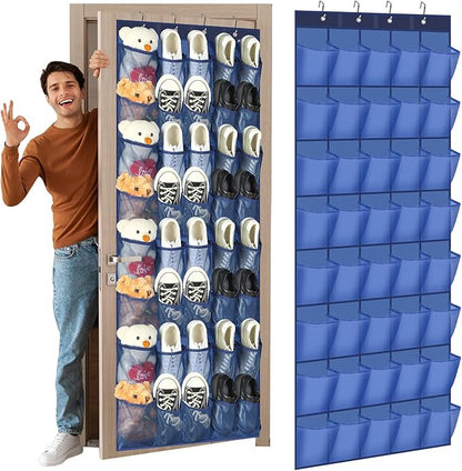 Windyun 40 Large Over the Door Hanging Shoe Organizer Navy Blue Mesh Pockets Shoe Rack for Closet Behind Door Hanger Storage Holder Nonslip for Cruise Essentials, Dorm Room Storage, Utility Room