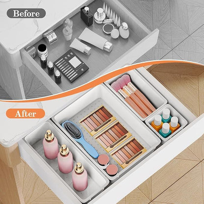 SpaceHacks 25 PCS Plastic Drawer Organizer Set, 4-Size Versatile Organizer Trays & Storage Bins for Makeup, Jewelry, and Gadgets in Bathroom, Bedroom and Office, White