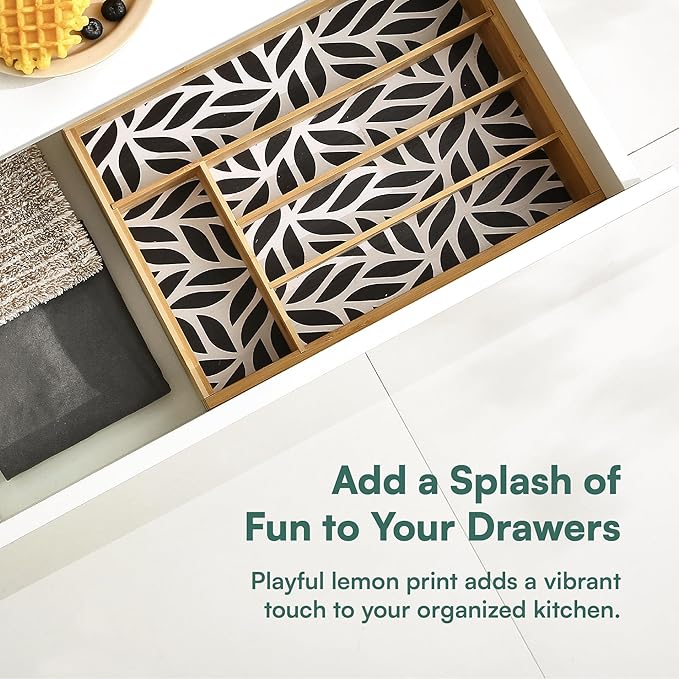 Pristine Bamboo Kitchen Drawer Organizer - Silverware & Utensil Organizer, 5-Slot, Geometric Print