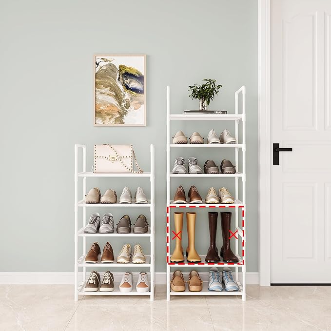 10-Tier Large Capacity Shoe Rack, Sturdy Narrow Shoe Stand for Entryway, Closet, Hallway, 20-25 Pairs Waterproof Dustproof Shoe Storage, Space Saving Tall Shoe Tower(White)