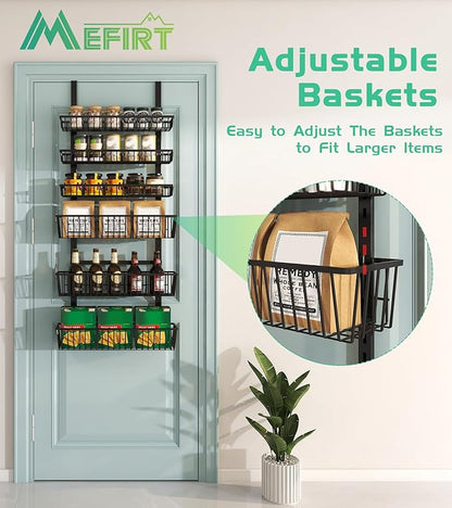 Mefirt Over The Door Pantry Organizer, Pantry Organization and Storage, 8-Tier Deep Baskets Hanging Heavy-Duty Metal, Wall Spice Rack Seasoning Shelves for Home & Kitchen, Laundry Room Bathroom, Black