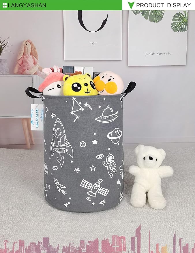 Storage Bin, Canvas Fabric Collapsible Organizer Basket for Laundry Hamper,Toy Bins,Gift Baskets, Bedroom, Clothes,Baby Nursery (Space Universe)