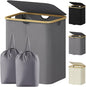 Lifewit 120L Double Laundry Hamper with Lid, Large Laundry Basket with Removable Bag & Bamboo Handles, Fodable Tall Dirty Clothes Hamper for Laundry Collapsible Bin for Bathroom Bedroom, Charcoal Gray