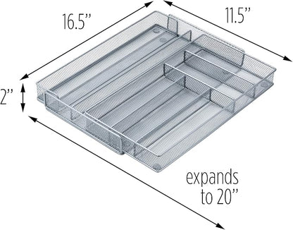Honey-Can-Do Expandable Steel Mesh Drawer Organizer, 7 Compartments, Silver, Adjustable 11.5 to 20 Inches Wide