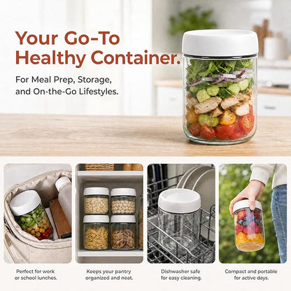 EONJOE 6-Pack 16oz Glass Jars with Lids for Food Storage Meal Prep Airtight