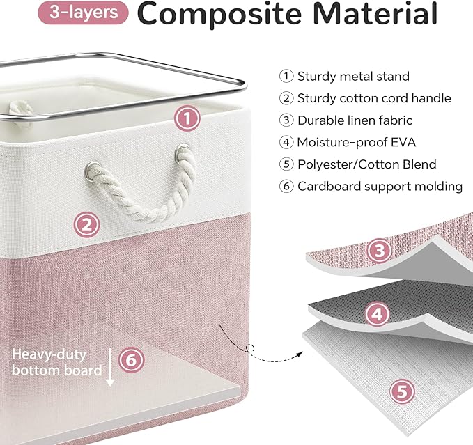 12 x 12 Inch Cube Storage Bins, 4 Pack Fabric Storage Basket with Handles, Foldable Boxes Organizer for Shelf Baskets for Home, Clothes (White/Pink)
