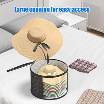 Veki 2pack Clear Hat Organizer for Closet, Hat Boxes for Women Storage With Dustproof Lids, Hat Box for Travel and Storage, Cowboy Hat, Stackable Round Brim Hats Organizer Bag Container (Black)