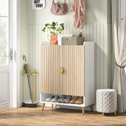 LITTLE TREE Shoe Cabinet with Doors & Adjustable Shelves, 7-Tier Modern Free Standing Shoe Racks Storage Organizer for Entryway, Living Room, Bedroom, Apartments