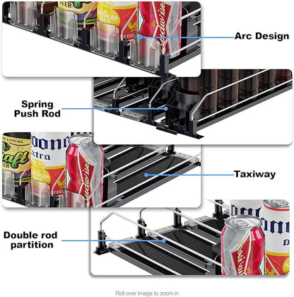 Drink Organizer for Mini Fridge (Fits Depth ≥ 12.2"), 12oz 16oz 20oz Soda Can Dispenser, Width Adjustable Automatic Pusher Glide, 12.2" D 6ROW Holds 24 Cans, White