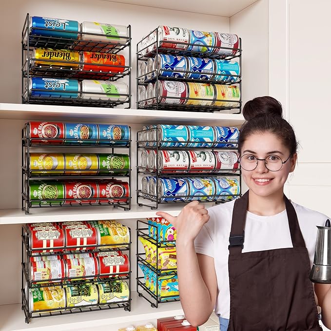 SUFAUY 3 Tier Can Organizer for Pantry, Holds 36 Cans, Heavy Duty Metal Shelves for Storage, Black