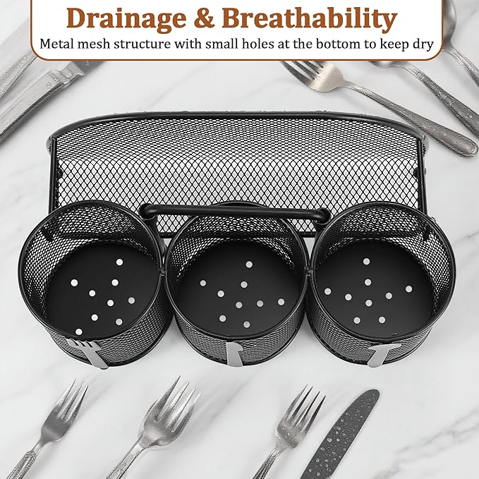 Paper Plate and Silverware Holder Caddy, 4 Compartments Metal Utensil Cutlery Caddy for Party, Spoon, Fork and Paper Plate Organizer with Handle for Countertop,Buffet, Picnic, Camping, Outdoor, BBQ