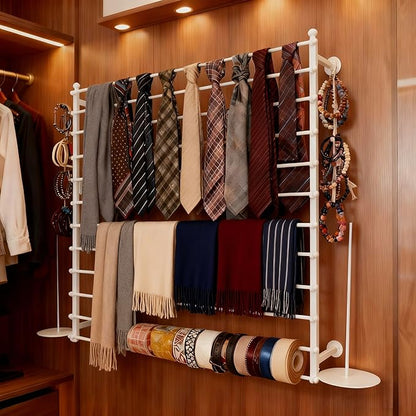 12 Layers 120cm White Wall Display Stand Wrapping Paper Ribbon Organizer Holder Storage Scarf Tie Belt Towel Spool Sewing Tool Hijab Metal Shelving for Home, Retail Stores, Flower Shop, Studio