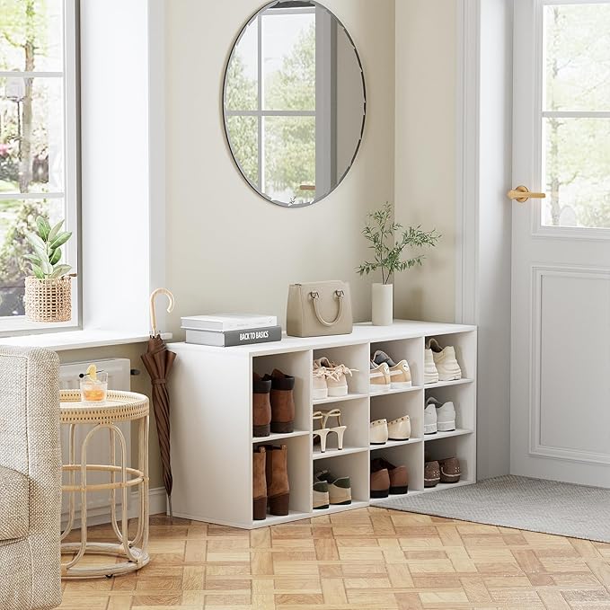 Aenuert 11-Cubby Shoe Rack, 3-Tier Wood Shoe Organizer, Multifunctional Shoe Organizer Bench for Entryway, Mudroom, Hallway, Closet,36.22 * 11.81 * 17.72 Inch,White