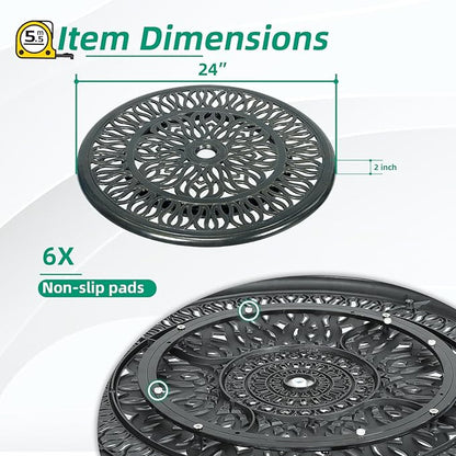VIVIJASON 24" Cast Aluminum Lazy Susan Turntable, 360° Rotating Display Tray with Silent Bearings, Round Table Top Swivel Serving Plate with Umbrella Hole for Outdoor Dining Table, Elizabeth Style