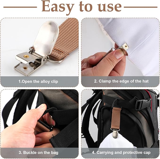 PEUTIER 4pcs Travel Hat Clips, Wallet Elastic Hat Holder Rack Travel Hands-Free Bag Accessories Fixed Baseball Cap Carrier Fixed Backpack Wallet Luggage Outdoor Travel Accessories, M, colourful