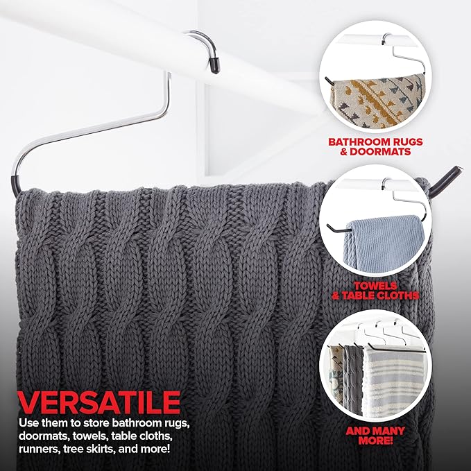 Blanket Hangers (12 Pack) - Stainless Steel Quilt Hangers with Vinyl Non-Slip Coating - Holds Up to 40 Lbs - Heavy Duty for Closet Storage, Comforters, Bedding, Towels, Rugs - Stock Your Home
