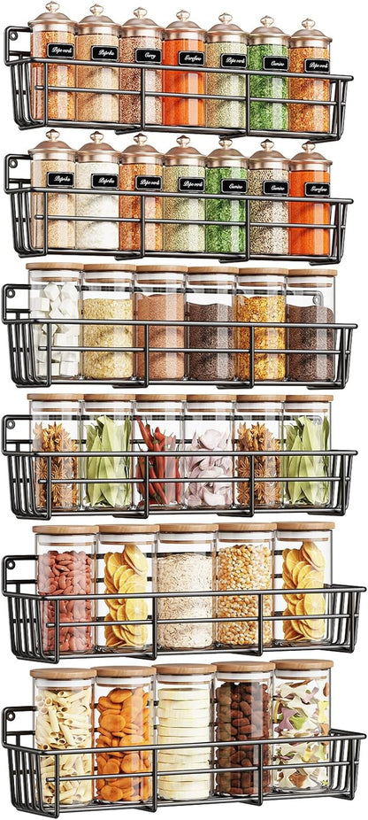 Mystozer Spice Rack wall mounted 6 Pack, Space-Saving Spice Organizer for Spice Jars and Seasonings,Screw or Adhesive Hanging Spice Rack Organizer for Your Kitchen Cabinet,or Pantry Door