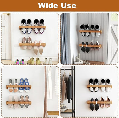 Nisorpa 20 Inch Rustic Burnt Wood Hanging Shoe Rack, Wall Mounted Shoe Rack Storage Organizer Space Saving Footwear Holder for Closet, Mudroom, Entryway, Holds 8 Pairs, Set of 4