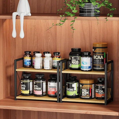 Giikin Countertop Shelf Organizer, 2 Tier Kitchen Spice Rack Organizer for Countertop, Wood Coffee Counter Shelf Organizer for Home (Bamboo, S)